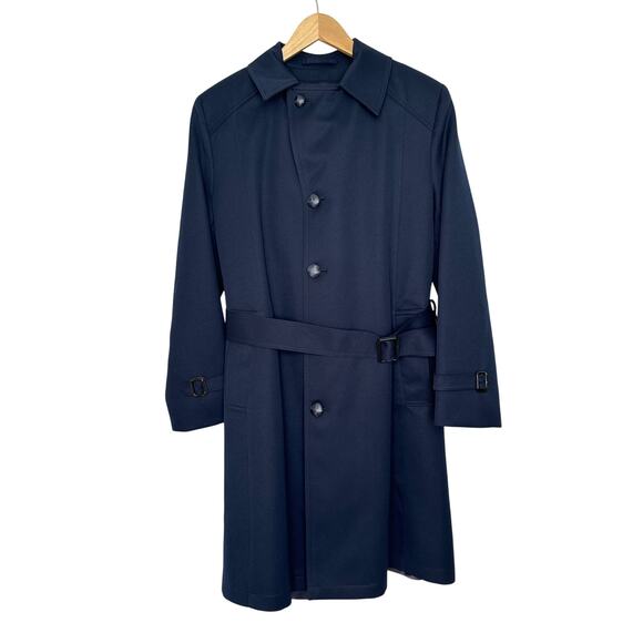 Vintage Anderson-Little Navy Wool Belted Overcoat removable fleece liner XS - Picture 3 of 14